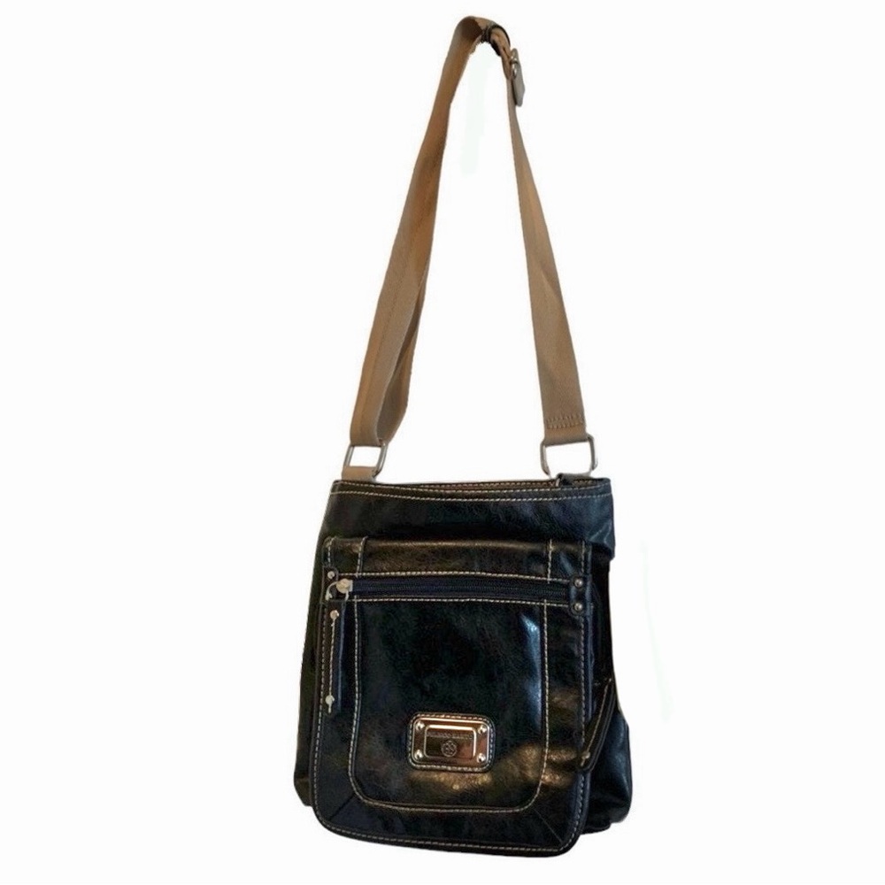 Franco Sarto Black and Tan Hand Crossbody Saddle Bag